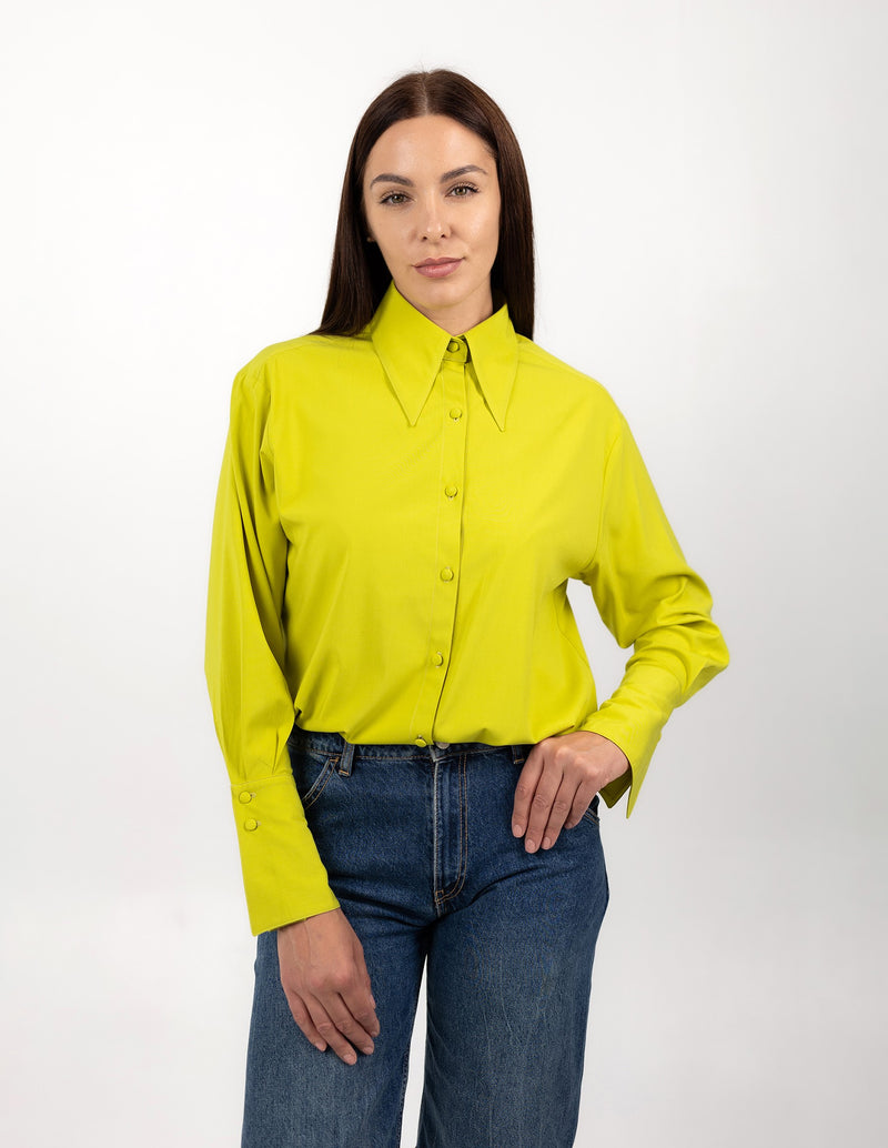 Viscose Blouse With Elegant Cuffs in Lemon