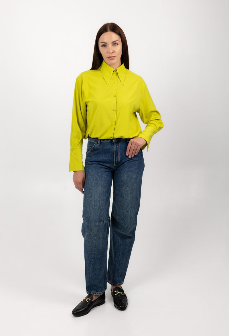 Viscose Blouse With Elegant Cuffs in Lemon