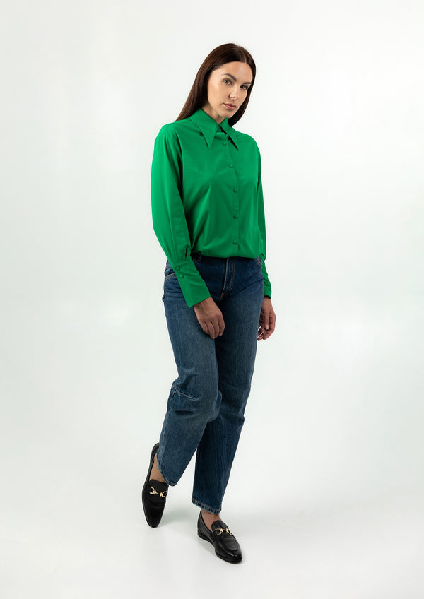 Viscose Shirt With Elegant Cuffs in Green