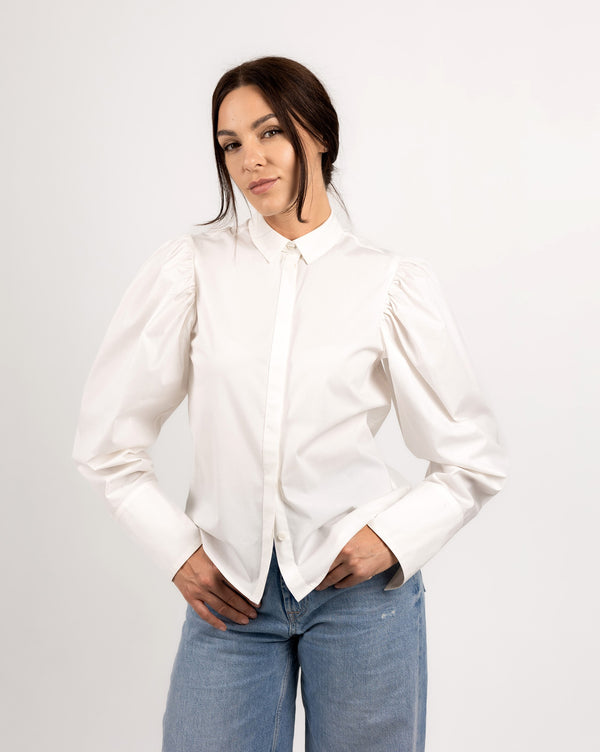 White cotton blouse with volume sleeves
