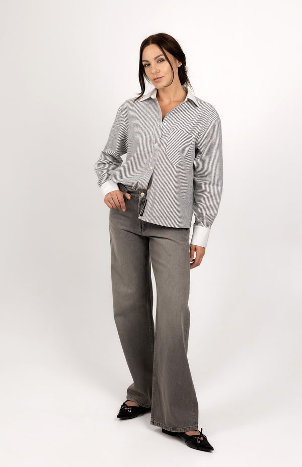 COTTON SHIRT IN BLACK STRIPE