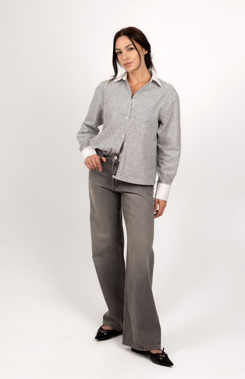 COTTON SHIRT IN BLACK STRIPE