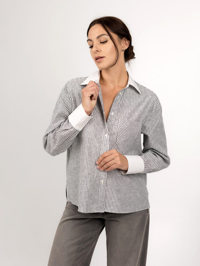 COTTON SHIRT IN BLACK STRIPE