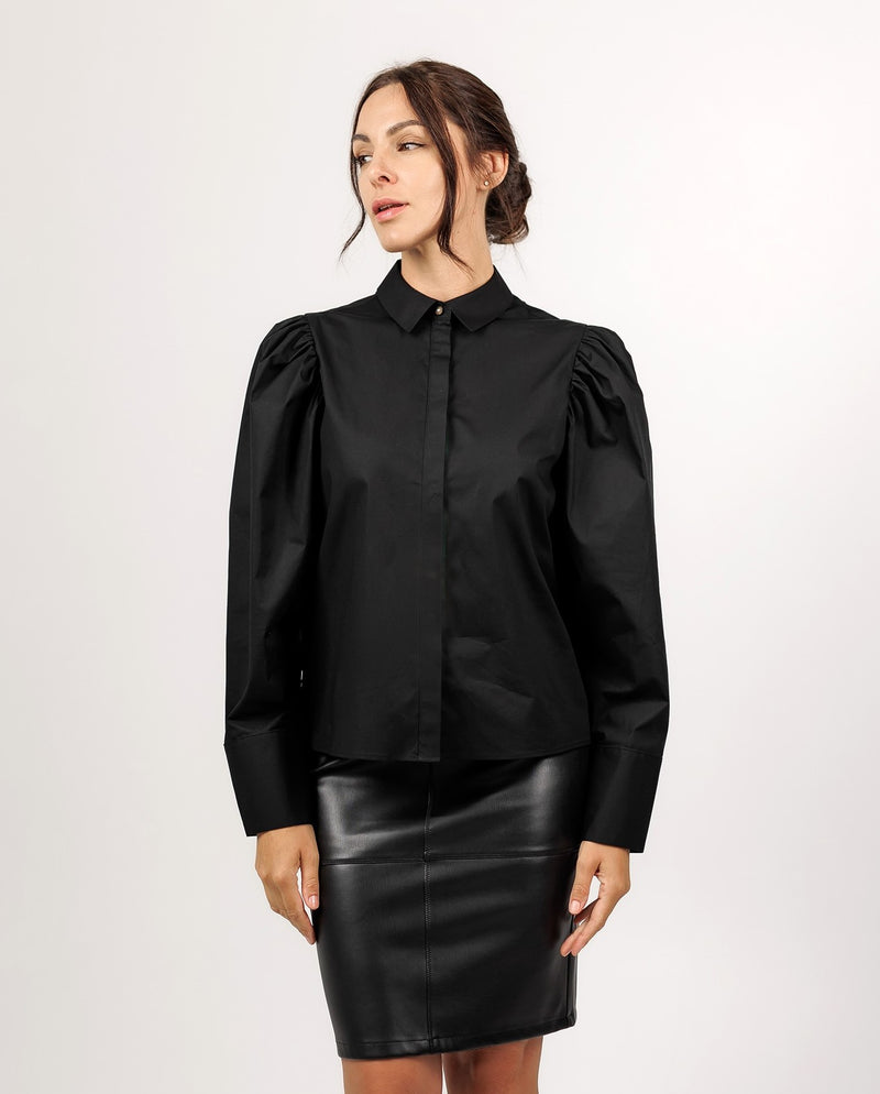 Black cotton blouse with volume sleeves