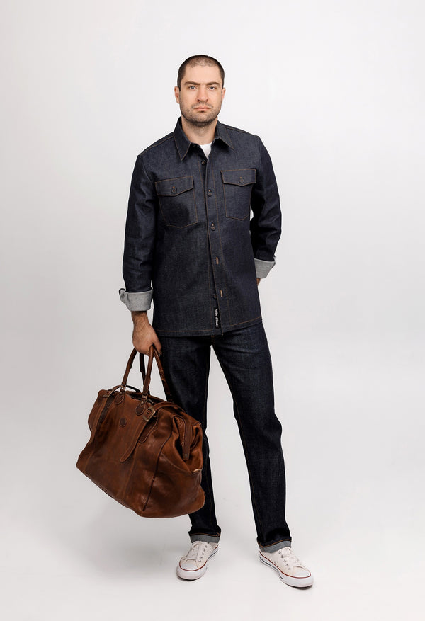 Denim Cotton Two Pocket Work Shirt – Dark Blue