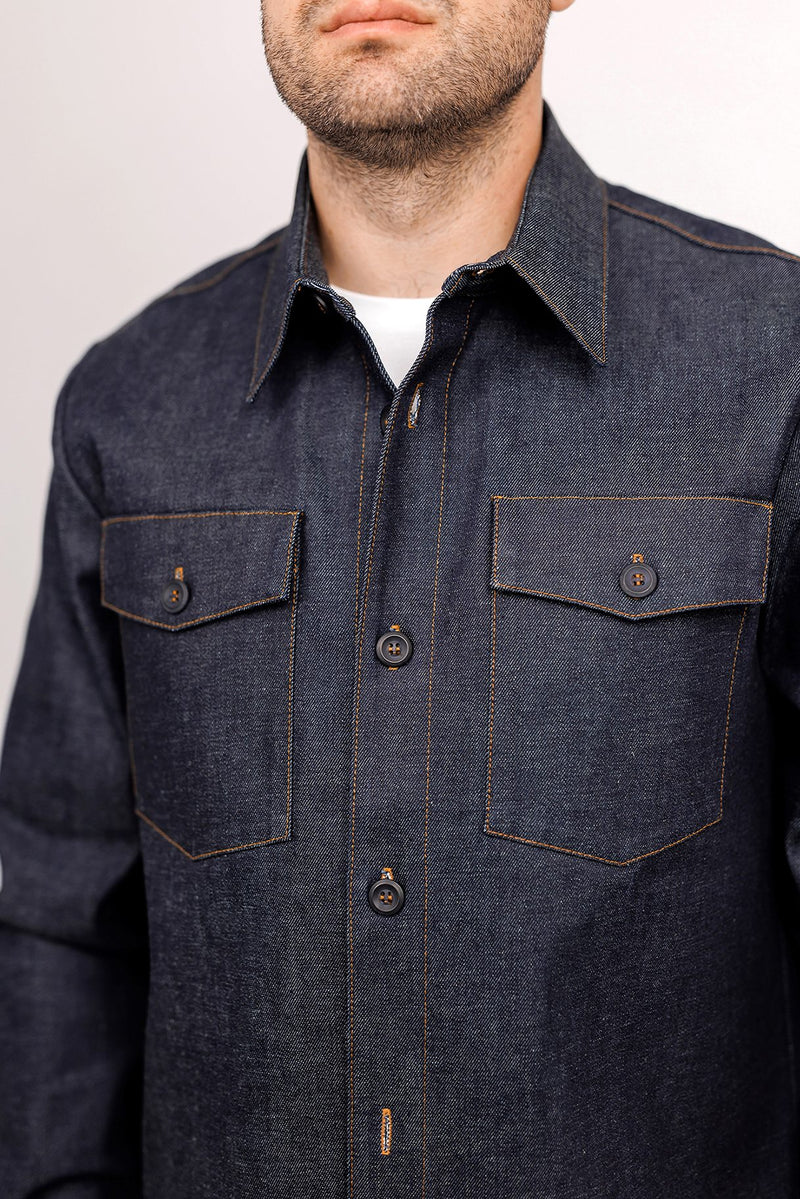 Denim Cotton Two Pocket Work Shirt – Dark Blue