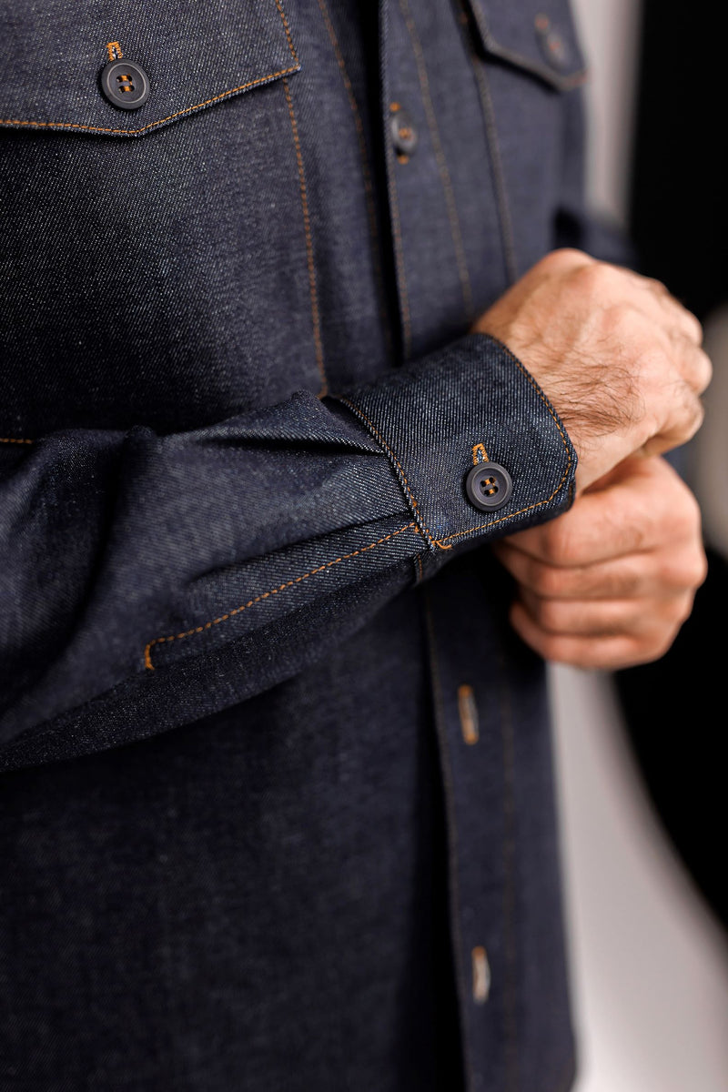 Denim Cotton Two Pocket Work Shirt – Dark Blue