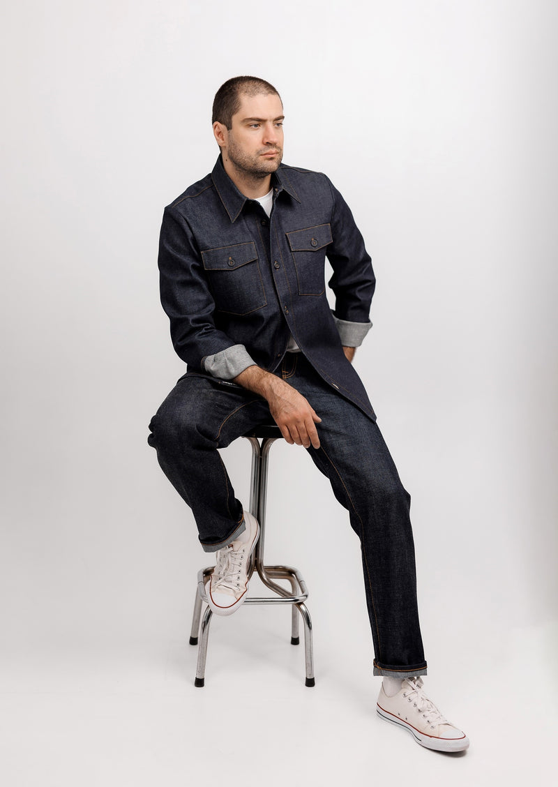 Denim Cotton Two Pocket Work Shirt – Dark Blue