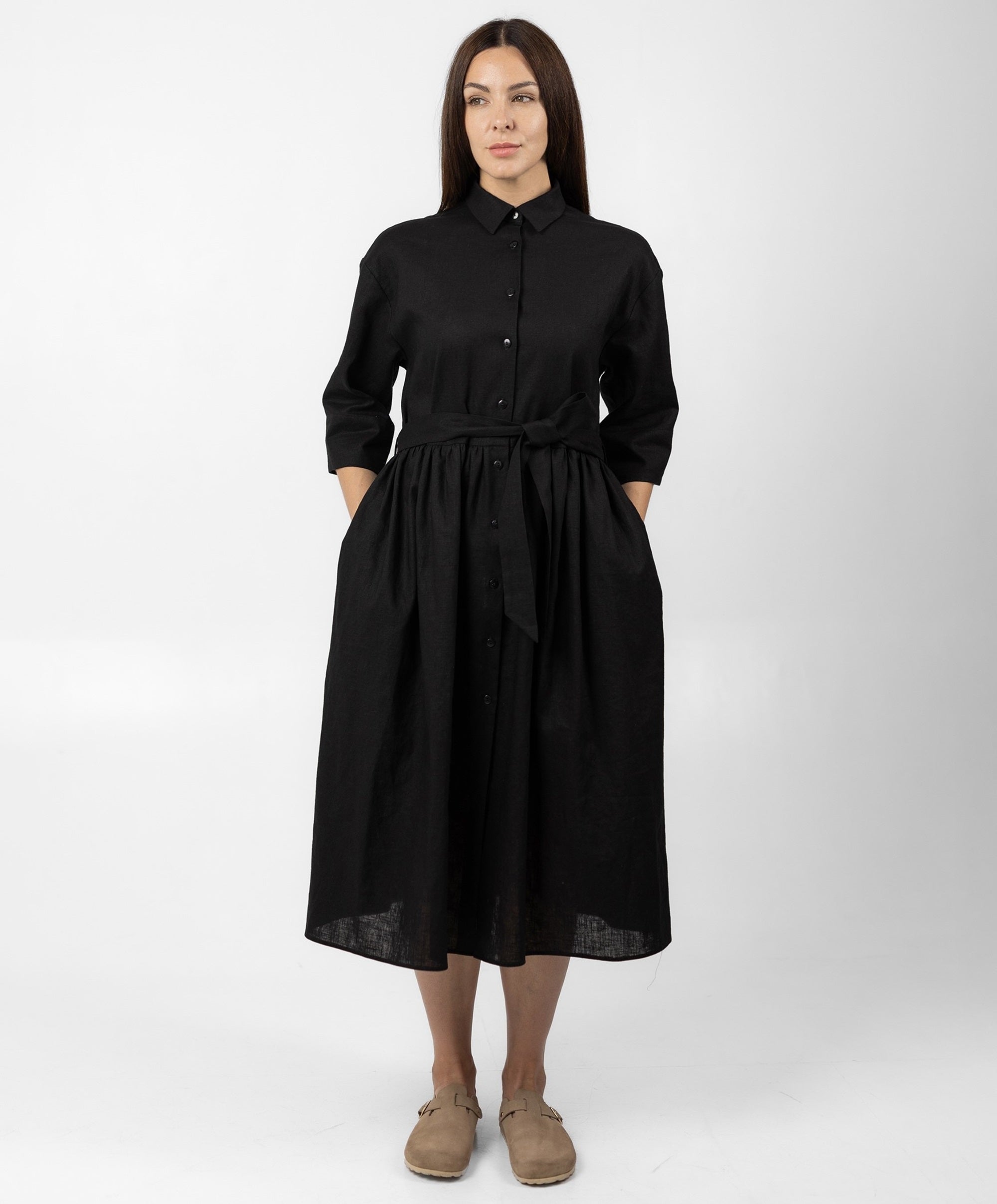 IRENE LINEN MIDI DRESS BLACK