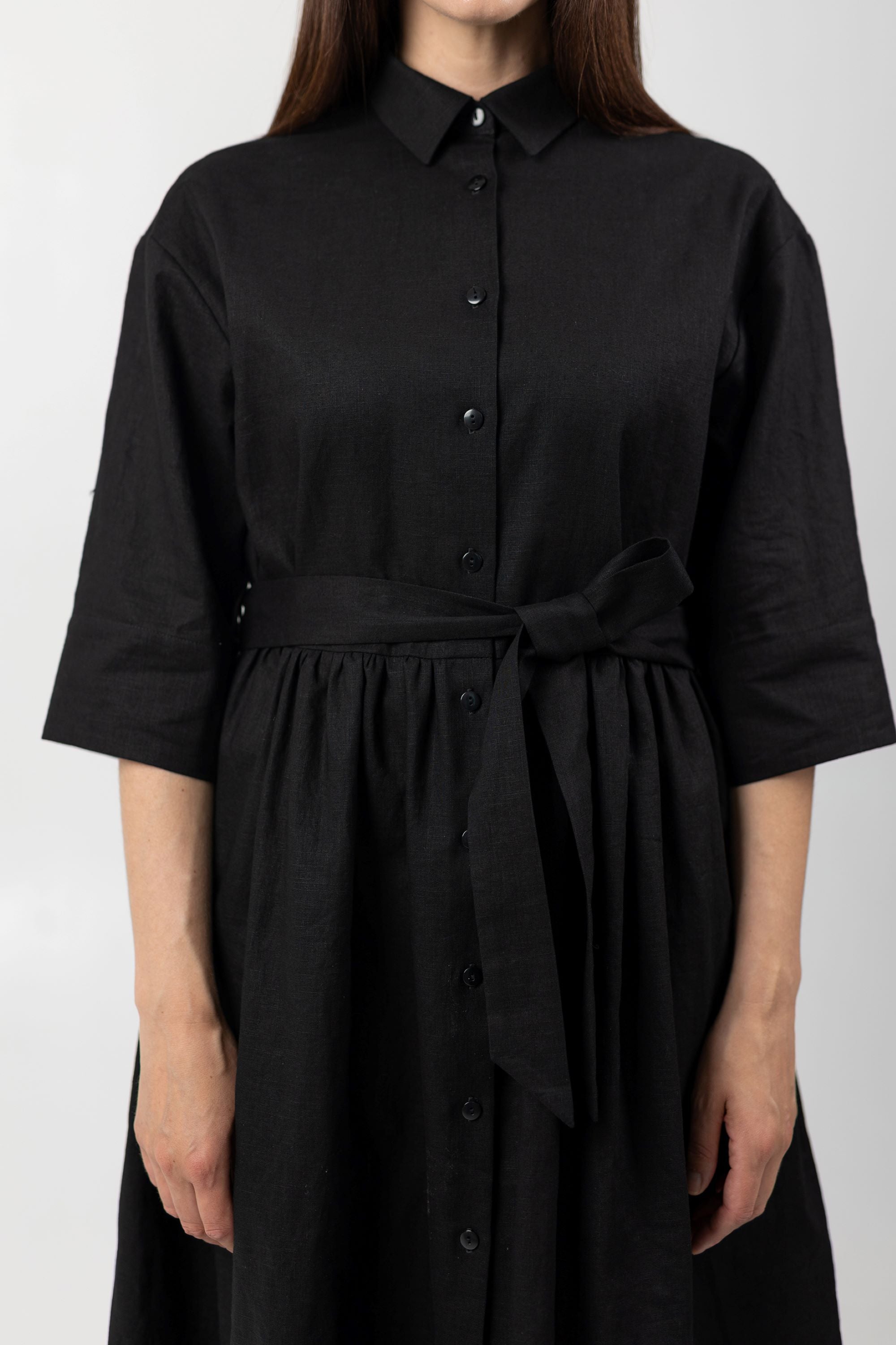 IRENE LINEN MIDI DRESS BLACK