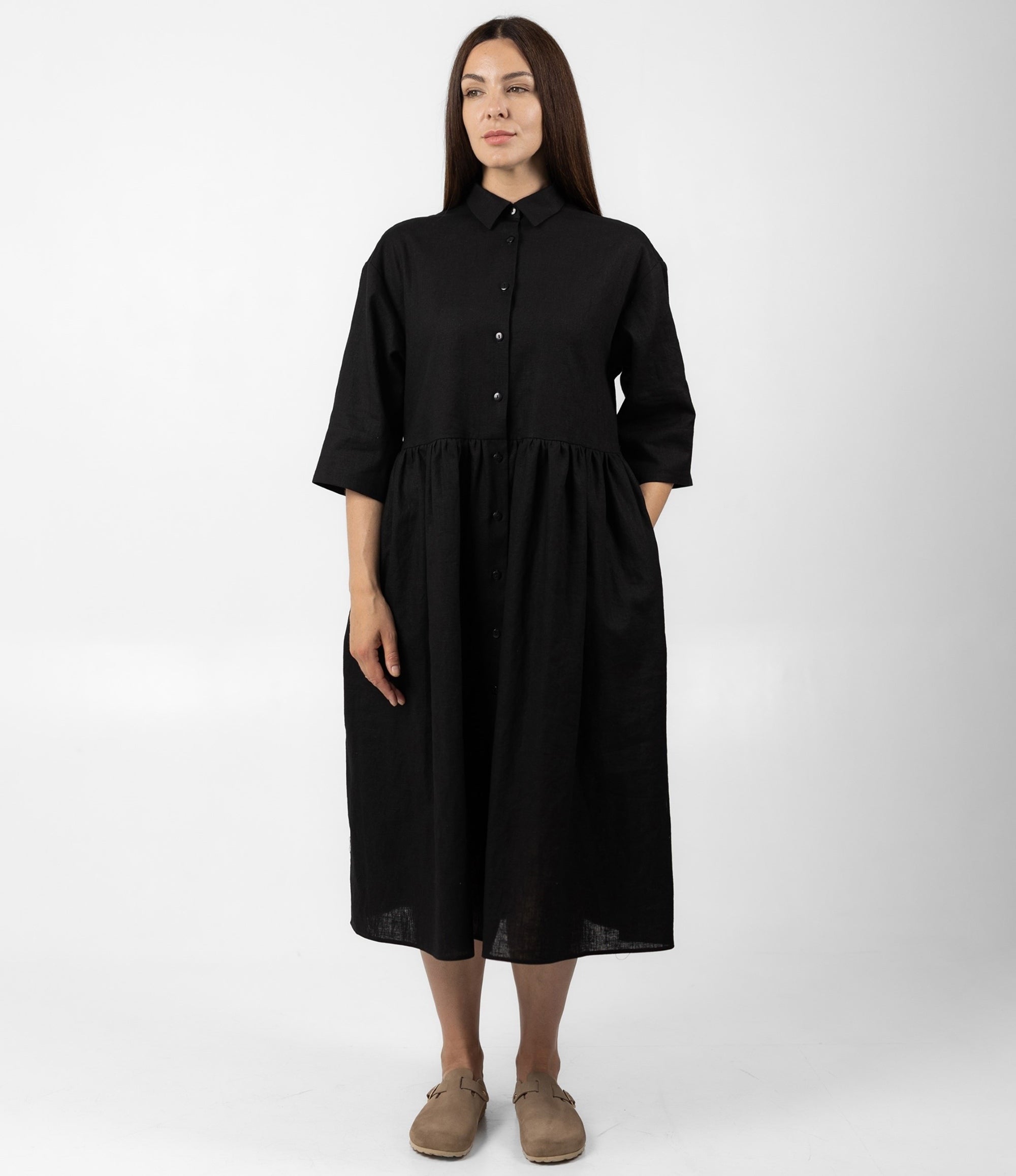 IRENE LINEN MIDI DRESS BLACK