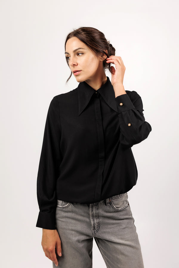 Classic shirt Black elegant collar